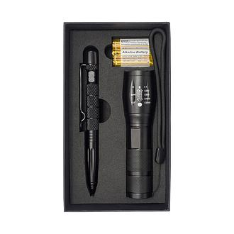 R17576 - Zestaw latarka z długopisem Noctis, czarny 